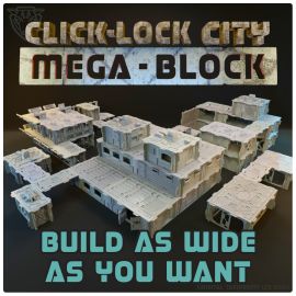 click-lock_city_mega_block_modular_scenery_construction_kit_1_.jpg Click-Lock City - MEGA BLOCK - 3D Printed Tabletop Gaming STL File - 3D Model Terrain & Miniatures