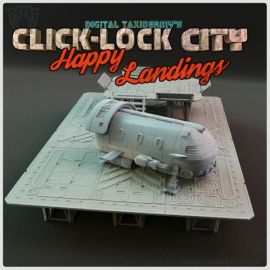 click_lock_happy_landing_pad_transport_ship0000.jpg ++Pre-Order++ Click-Lock City - Happy Landings - 3D Printed Tabletop Gaming STL File - 3D Model Terrain & Miniatures