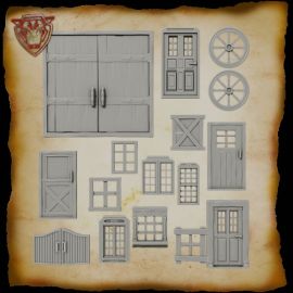 doors.png0001.jpg Greeblie Pack 13 - Rustic Doors and Windows - Bits pack for kitbash modelling - Sci-fi industrial parts spares and extras scenery terrain wh40k necromunda Greeble