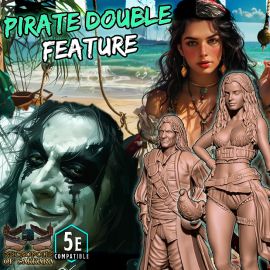 double_feature_pirates.jpg Pirate Double Feature - Fantasy Collectors Miniature Bundle - 3D Printed Tabletop Gaming STL File - 3D Model Terrain & Miniatures