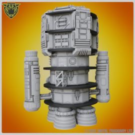 expansive_spool_ship_stl_pa_filament_recycling_3d_pringing_tabletop_gaming0001.jpg Spool Tower 2 - Expansive Spaceship - accessory pack - upcycle recycle waste empty spools and reels into art scenery and terrain for 3D printed tabletop gaming