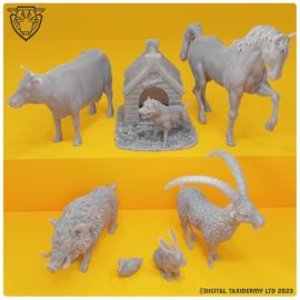 fantasy_village_scatter_farm_animals_horse_cow_duck_rabbit_straw_well0078.jpg Farmyard Animal Pack - STL Models For Tabletop Gaming and Model Railways