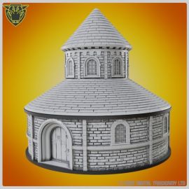 round_church_spool_tower_dnd_terrain_cambridge_model_3d_print0005.jpg Spool Tower 2 - Round Church - upcycle recycle waste empty spools and reels into art scenery and terrain for 3D printed tabletop gaming