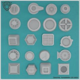 sci_fi_greeblies_greeble_greebly_port_holes_hatches_patches0000.jpg Greeblie Pack 26 - Patches & Portholes - 3D Printed Tabletop Gaming STL File - 3D Model Terrain & Miniatures