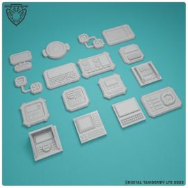 scifi_panels_control_boxes_greeblies_greebly_greeble_industrial_print_17_.jpg Greeblie Pack 25 - Sci-fi Screens & Terminals Greebles STL pack - Bits pack for kitbash modelling - Sci-fi industrial parts spares and extras scenery terrain wh40k necromunda Gr