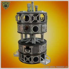 utopian_tower_sci_fi_tabletop_gaming_terr_40k_necromunder_spool_pla0003.jpg Spool Tower 2 - Industrial Slum - upcycle recycle waste empty spools and reels into art scenery and terrain for 3D printed tabletop gaming