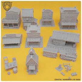wild_west_miniature_buildings_scatter_tabletop_bank_saloon0046.jpg Wild West 2 - Scenery Bundle Pack - 3D Printed Tabletop Gaming STL File - 3D Model Terrain & Miniatures - Recreate a gold rush town on your tabletop and have a gunfight