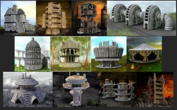 Sci-fi games terrain STL models from recycled Spools